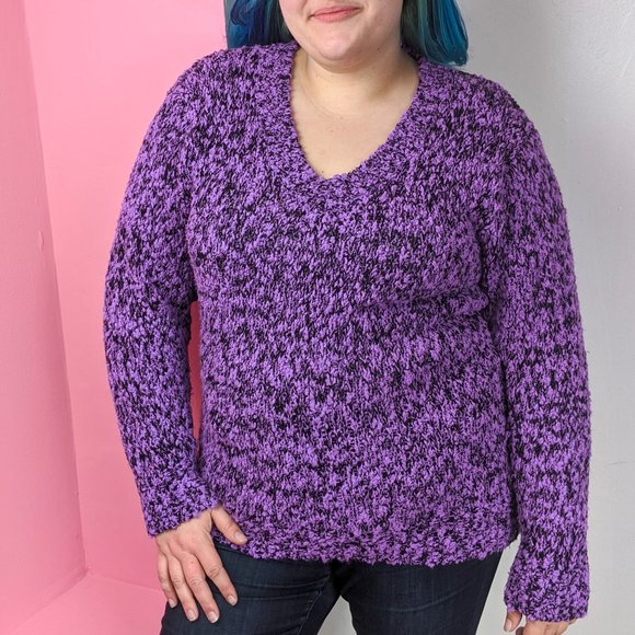 Vintage Sweaters - 🚫SOLD🚫 VTG 80s Purple & Black V Neck Sweater